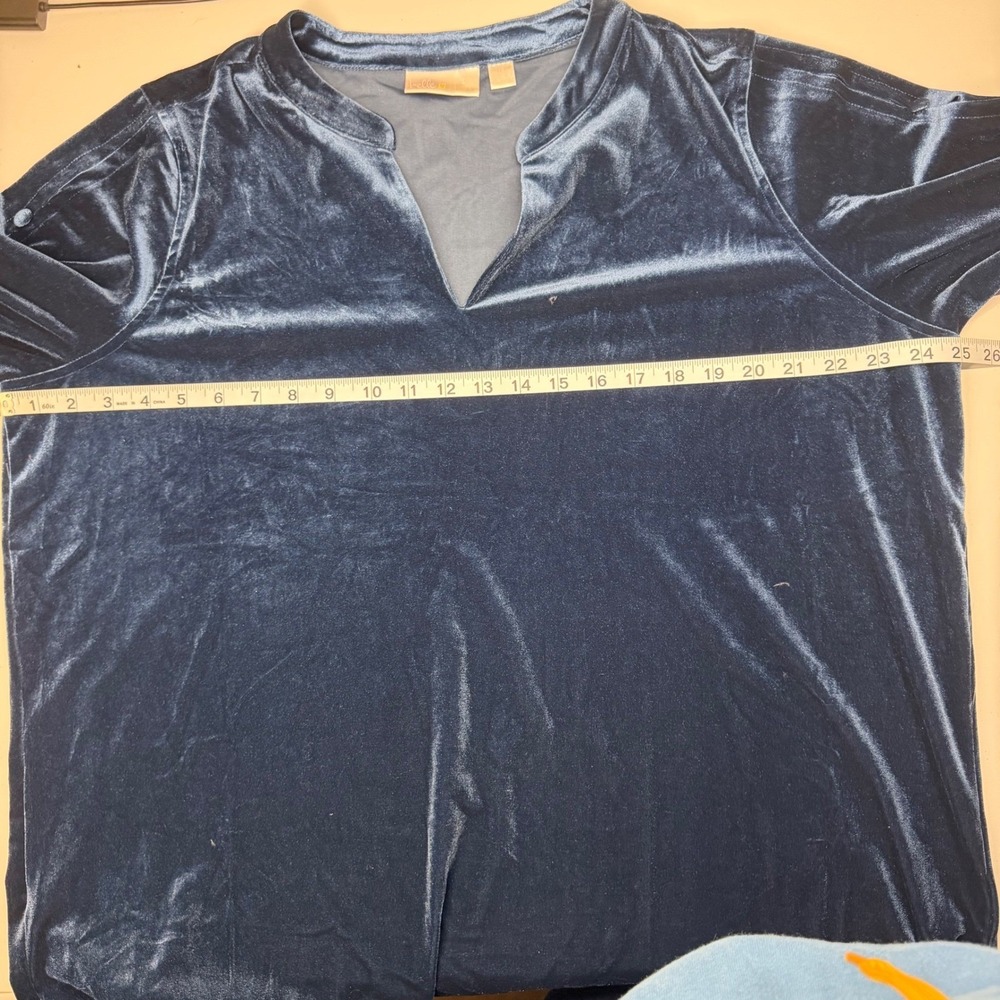Belle Kim Gravell Blue Velvet Split V-Neck Long Sleeve Top Women XL Whimsigoth - Picture 9 of 11